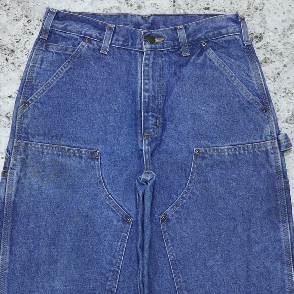 Vintage Carhartt B73 DST Faded Blue Jeans Denim Double Knee Carpenter Pant 29x32 - Picture 3 of 16